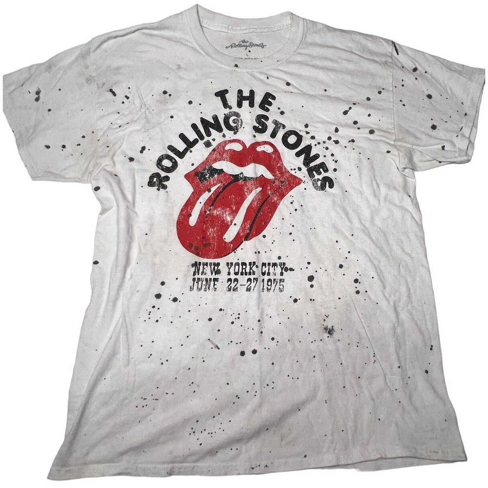The Rolling Stones T Shirt Men Large White 1975 NYC Tour Graphic Rock Band Tee